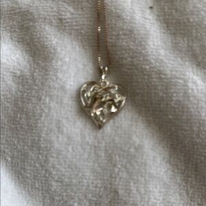 Silver Heart with Dolphins Pendant Necklace